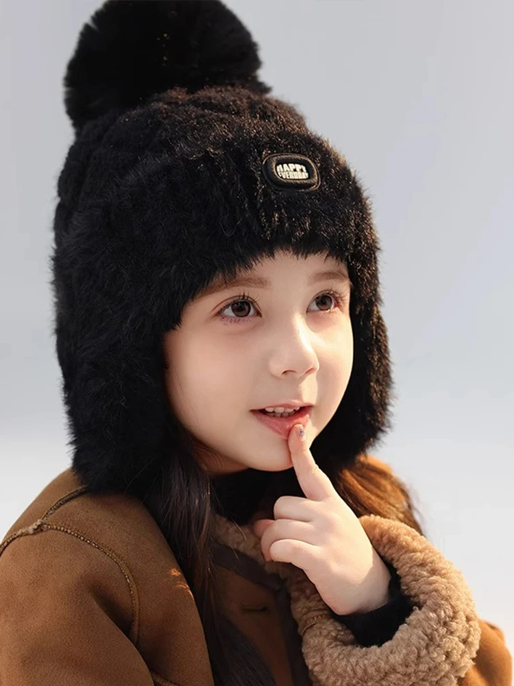 Детская шерстяная шапка для девочек зимняя теплая утолщенная плюшевая с