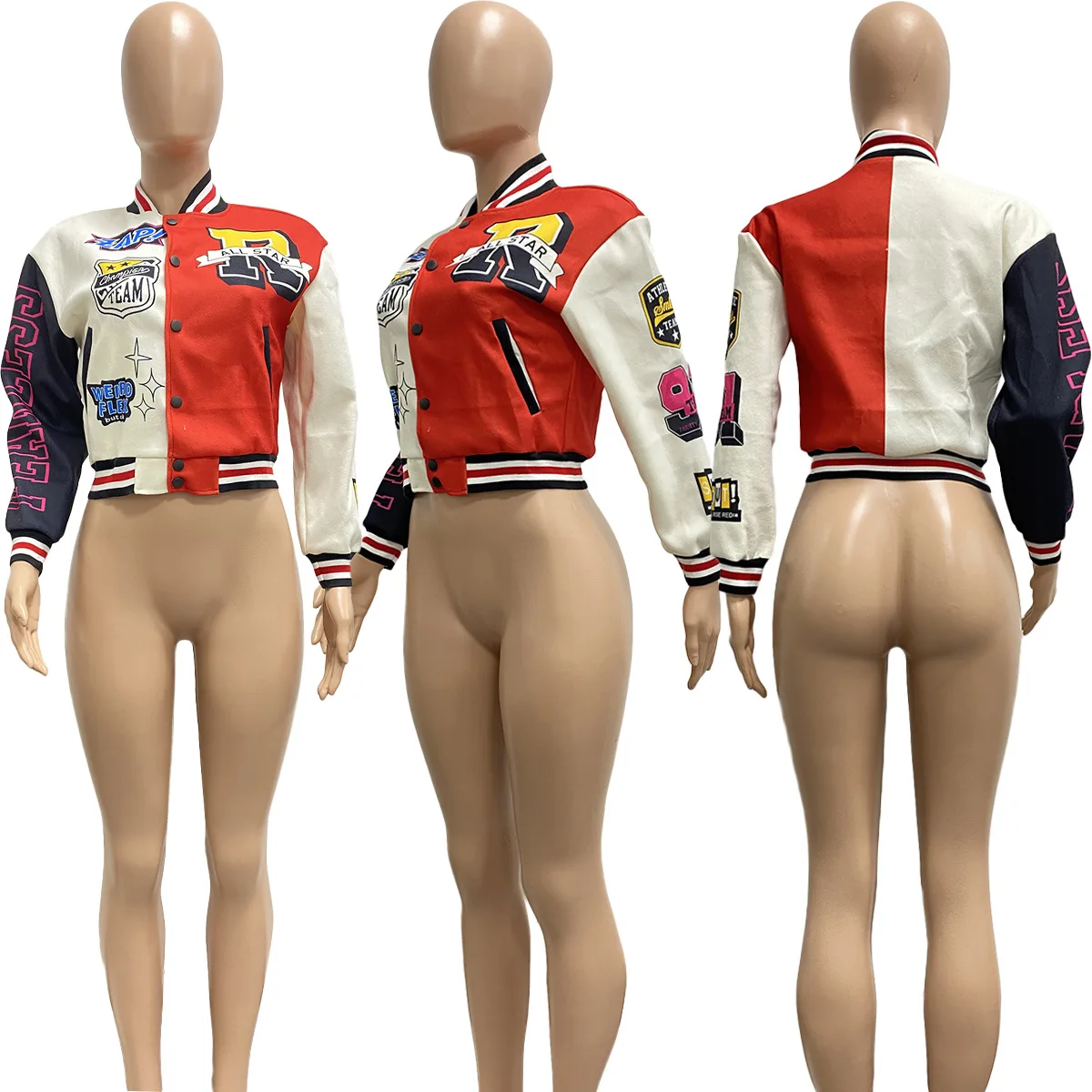 Plus Size Women Baseball Jackets Letter Patchwork Pilot Coat 2022 Winter Female Designer Jacket Lady Fall Fashion Casual Outwear