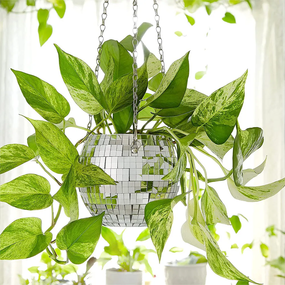

Home Decor Disco Ball Planter Globe Shape Wall Hanging Flower Planter Pots Rope Hanging Vase Container Room Decoration
