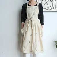 new limpid embroidery cotton household waterproof kitchen apron strap cotton linen apron