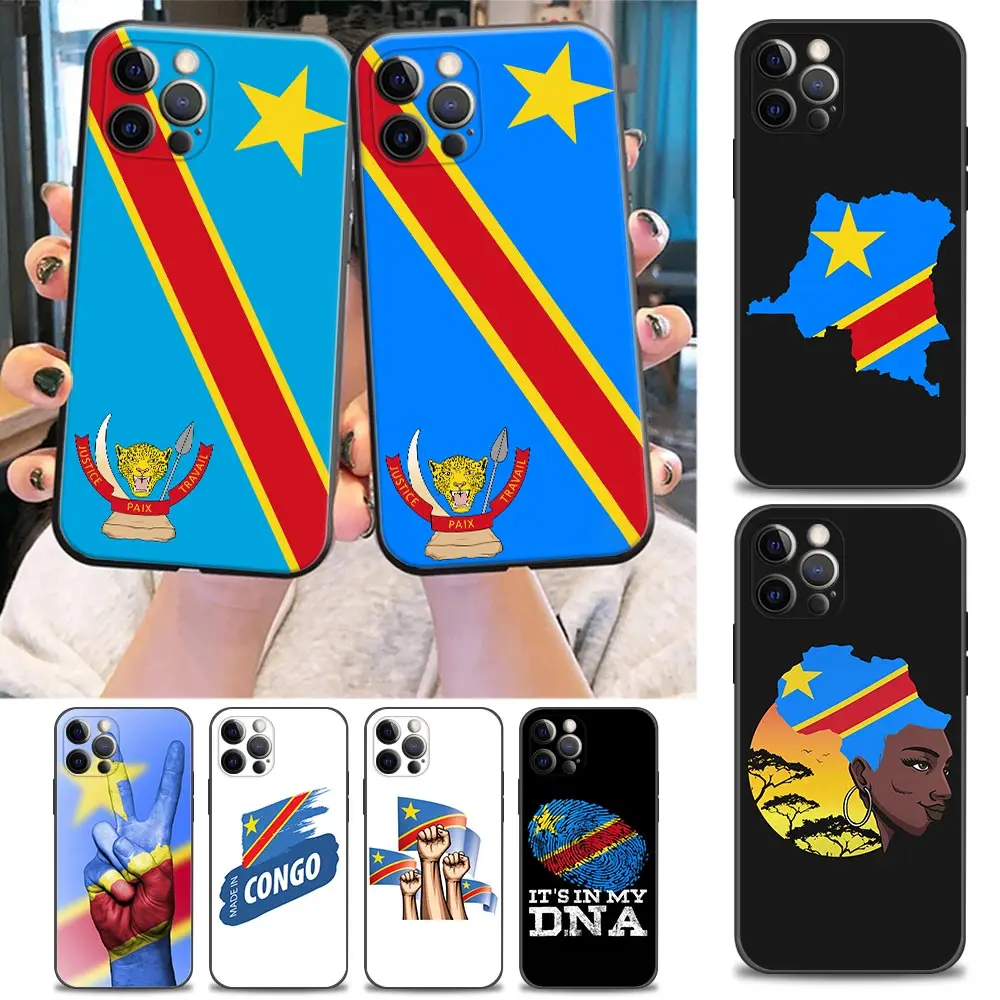 

Congo Democratic Republic Flag Phone Case for iPhone 11 12 13 Pro Max 7 8 SE XR XS Max 5 5s 6 6s Plus Black Soft Case Cover