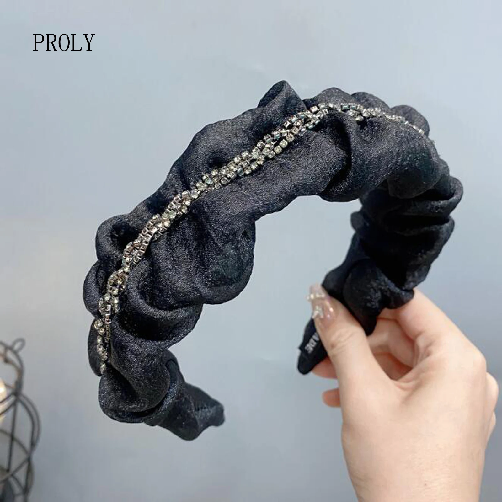 

Новинка, модная женская повязка на голову PROLY, черный плиссированный тюрбан, блестящие аксессуары для волос