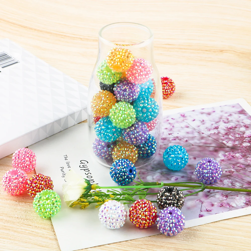 Resin Bayberry Ball 14mm 16mm 20mm Rhinestone Beads Fashion Loose Spacer Beads For Jewelry Making Clothing Decoration Accessory