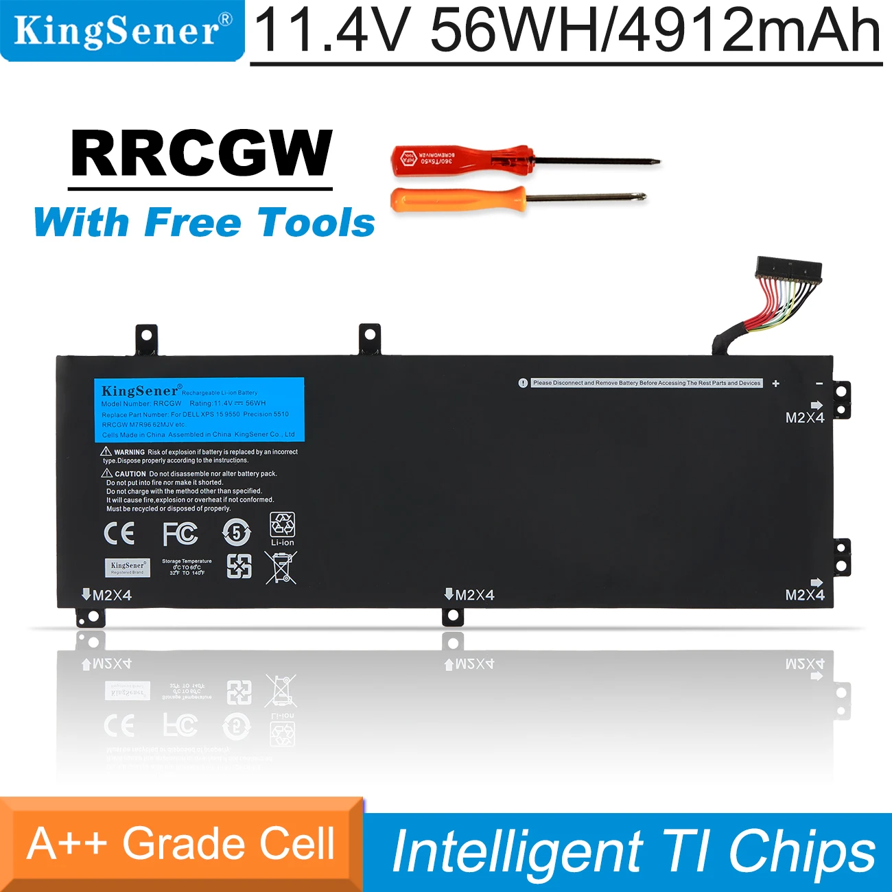 Kingsener Novo 4gvgh Rrcgw Bateria do Portátil para Dell Precision 5510 Xps 15 9550 Séries 1p6kd T453x Ferramentas Gratuitas