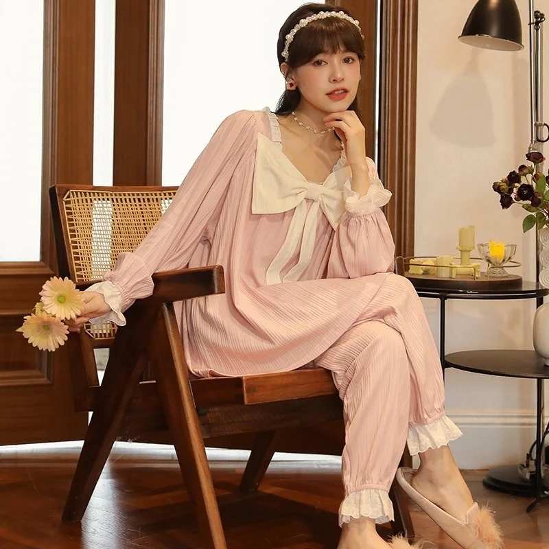 pajama girl autumn and winter long sleeved cotton 2022 new court style  lovely princess style can be worn out in home clothes
