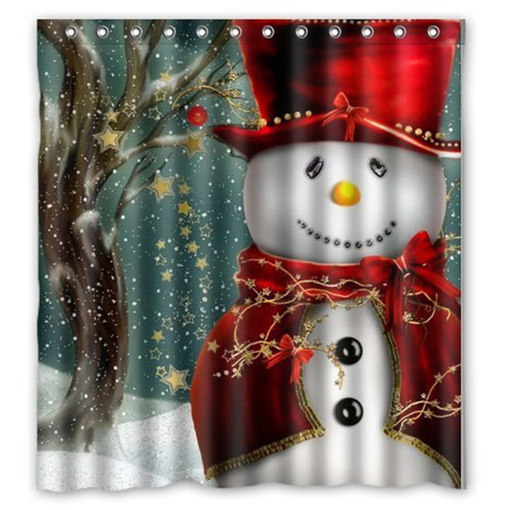 

1PC Christmas Curtain Mildewproof Printing Cloth Bathtub Curtain Bathroom Decor