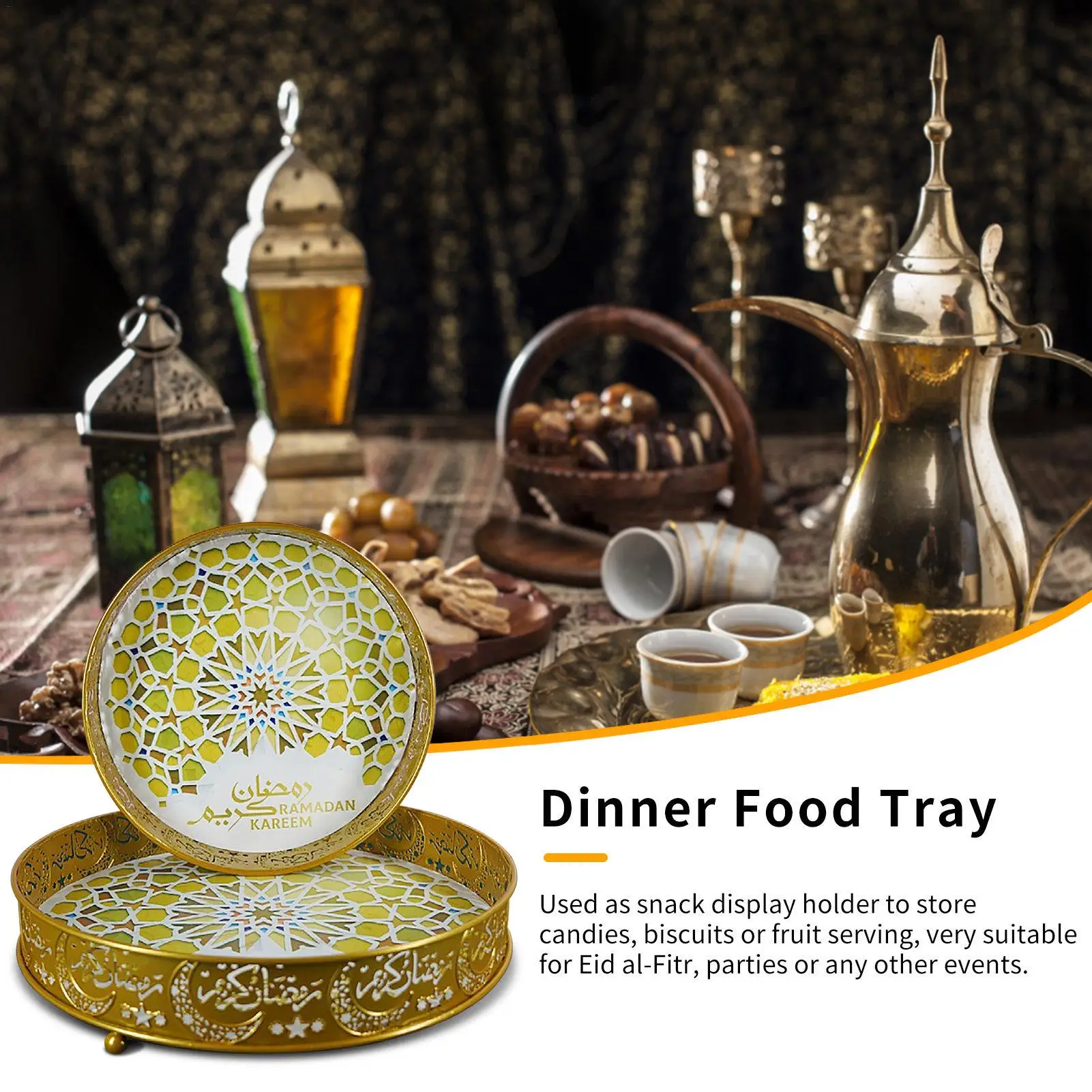 

Eid Mubarak Plates - Fruits Basket | Serving Trays for Party, Islam Mubarak Food Tray with Hollow-Carved Islamic Decor P