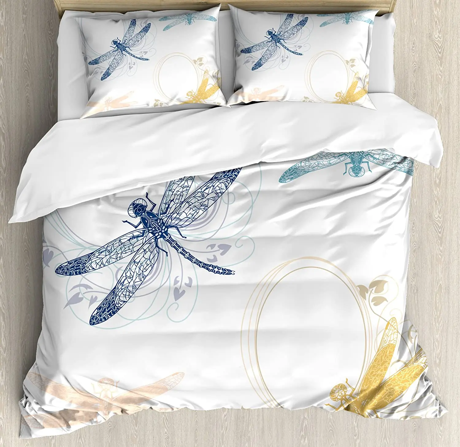 

Dragonfly Bedding Set For Home Bed Floral Spring Bugs Wings with Flower Petals Animal Nature Elegance Artful Motif Duvet Cover