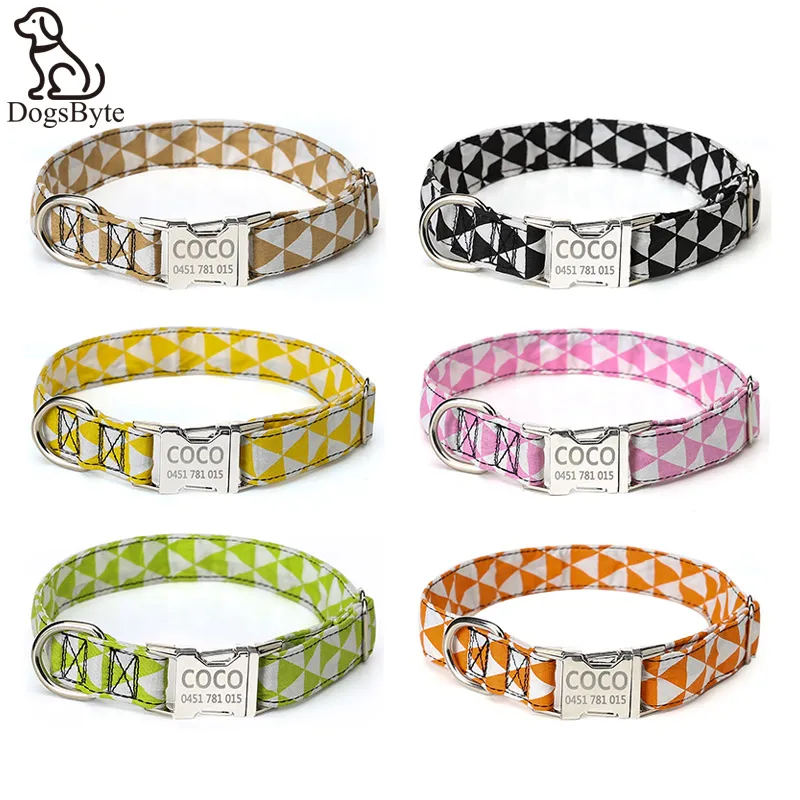 

Personalised Dog Collar with Leash Custom Name / Number / Text Triangle Cotton