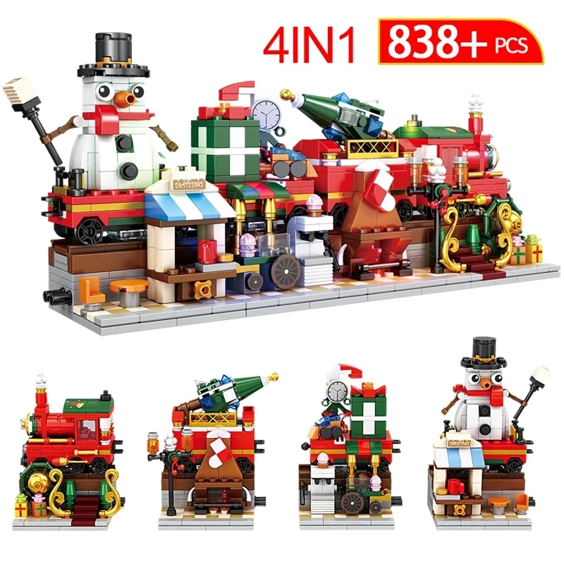 

838 Pcs 4 in 1 Friends City Christmas Tree Ice Cream Shop Building Blocks DIY Train Snowman Bricks Educate Toys For Kids Gifts
