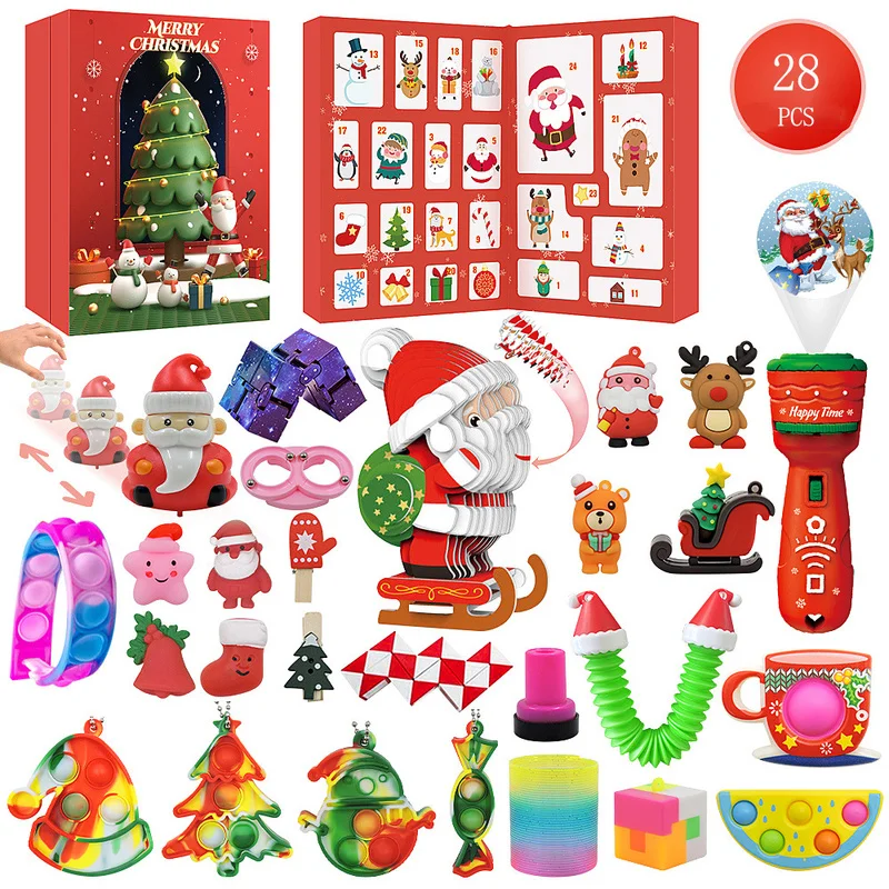 

Children Hot Sale 24pcs Fidget Toy Christmas Advent Calendar Gift Box Daily Surprise Anti Stress Novelty Mystery Toy Deco Gift