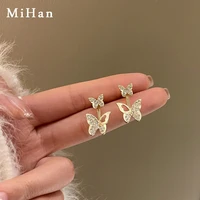 mihan 925 silver needle fashion jewelry double butterfly earrings pretty high quality shiny crystal drop earrings for women