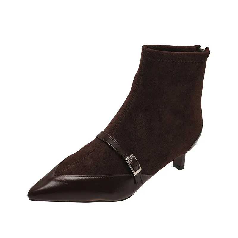 Ботинки женские короткие с острым носком модные дизайнерские эластичные