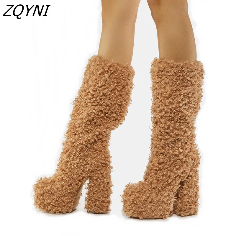 

Zqyni women's designer leather boots Gothic thick heels high heels Platform party Cosplay warm 2022
