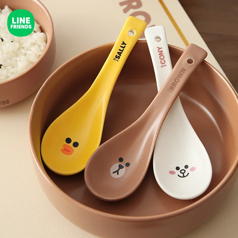 

Милая мультяшная коричневая креативная керамическая ложка Line Friends с длинной ручкой, маленькая ложка для супа