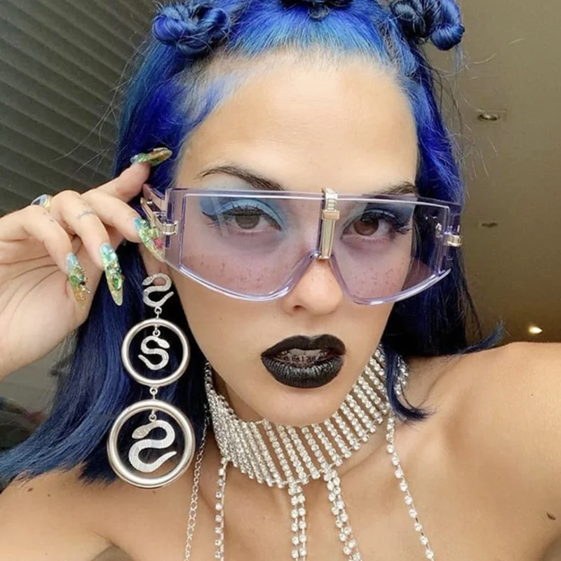 

Siamese Oversized Transparent White Goggles Square Sunglasses Designer New 2022 Punk Futuristic Accessories Decorative Cyberpunk