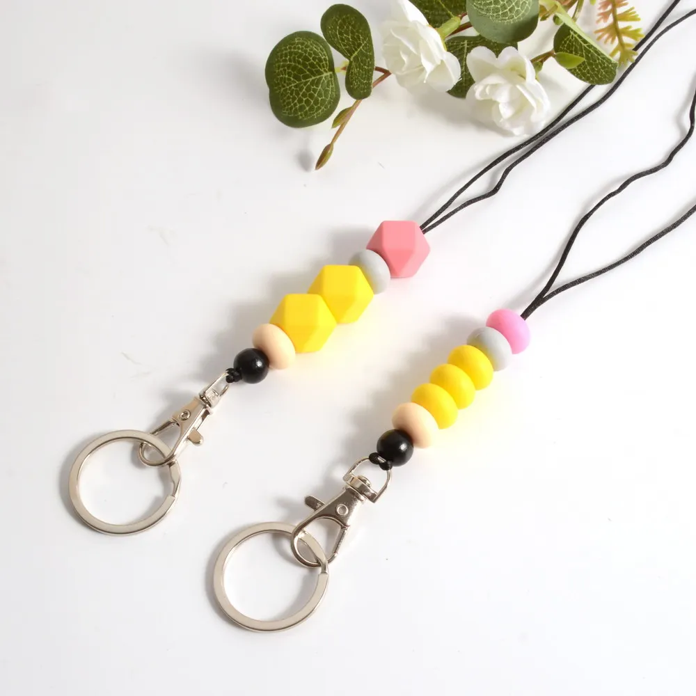

Teacher Breakaway Lanyards for ID Badges and Keys Silicone Beaded Cute Badge Necklace for Women Soft Nurse Boho Charm Style Gift