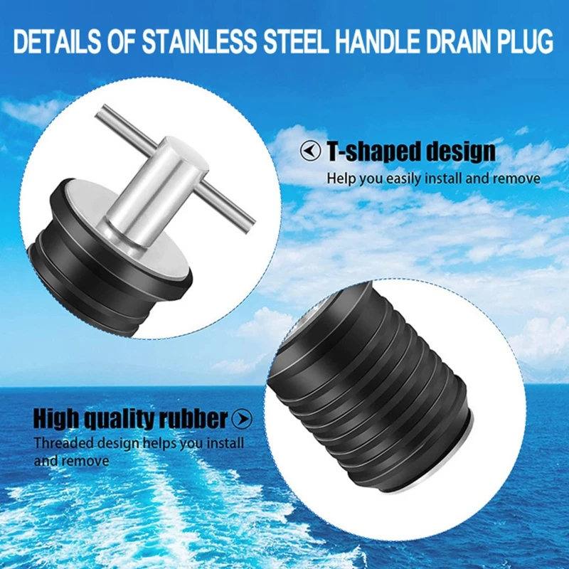 

2 Pcs Brass/Stainless Steel T-Handle Drain Plug Rubber Scupper Plugs Twist-Turn Marine Boat Drain Plug Replacement 24BD