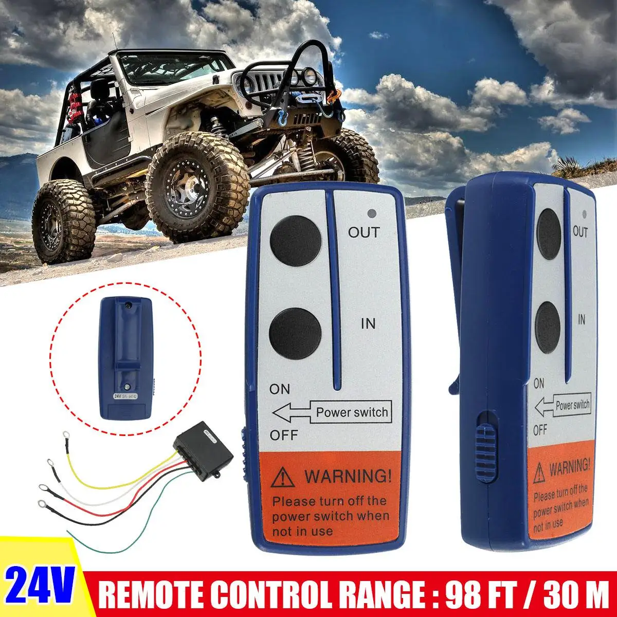 

24V 98 feet/ 30 m Universal Car Wireless Winch Crane Remote Control Controller With Twin Handset Remote Range blue color