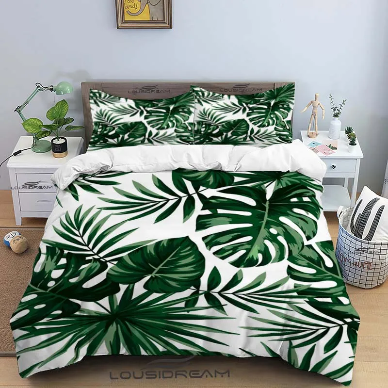 Juego de ropa de cama con diseño de palmera y hojas de árbol, funda nórdica con funda de almohada, Textiles bonitos para el hogar, tamaño King Size