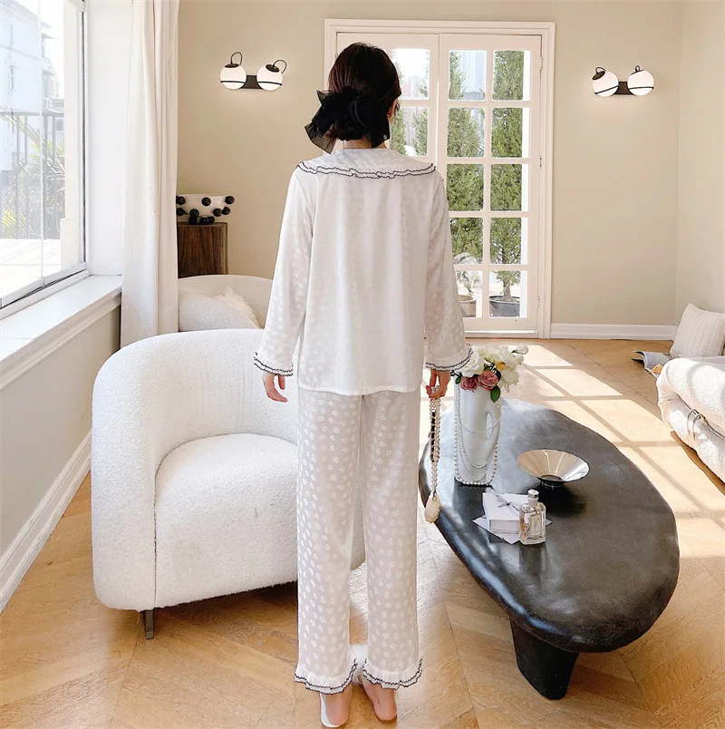 New style pajamas women's ice silk thin long-sleeved trousers suit large women's household clothes
