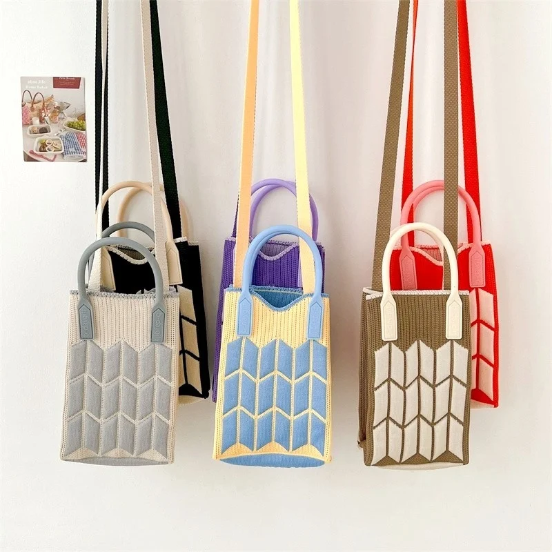 

Fashion Casual Handmade Woven Crossbody Shoulder Bag Pouch Candy Color Girl Beach Single Mini Mobile Phone Purse Coin Purse