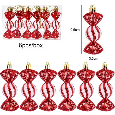 6pcs Christmas Lollipop Candy Cane Pingente Xmas Tree pendurada Ornamentos de bola Decorações de Natal para casa 2024 Presente de Ano Novo