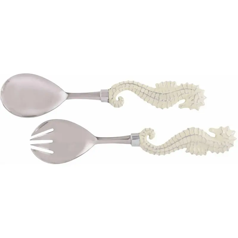 

Metal/Enamel Salad Fork & Spoon Set, Seahorse