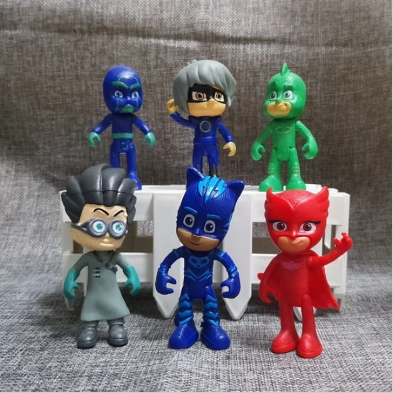 

Kawaii 6 Pcs Pj Action Figures Car Masks Set Catboy Owelette Gekko Romeo Luna Night Ninj New Year Christmas Birthday Toy Gifts