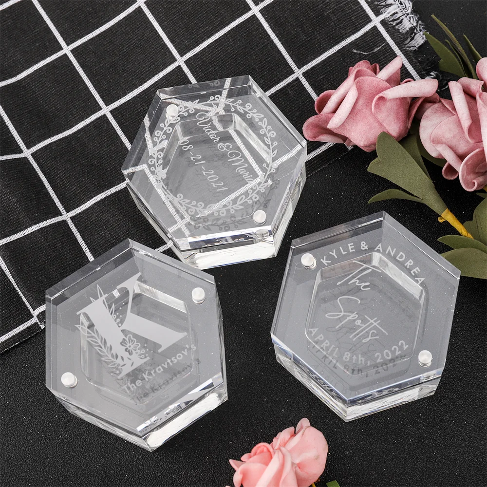 

Personalized Acrylic Ring Boxes Romantic Transparent Wedding Rings Box Custom Name Date Jewelry Holder Anniversary Birthday Gift