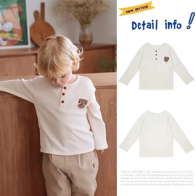 

Женская толстовка с круглым вырезом, Весенняя и осенняя одежда, новинка, однотонные футболки для маленьких мальчиков, Детская тонкая Базовая футболка с длинным рукавом