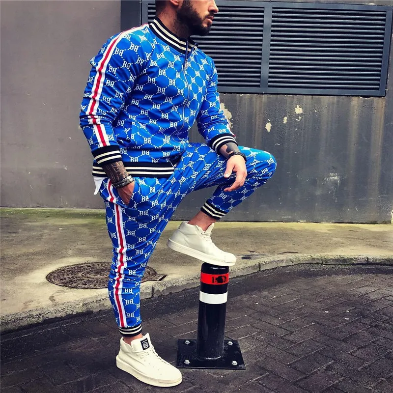 

2021 New Men Tracksuit Sets Mens set Colorful Plaid Casual Zipper Stand-up collarr Sportswear 3D Print Suit Male Pocket Fashion