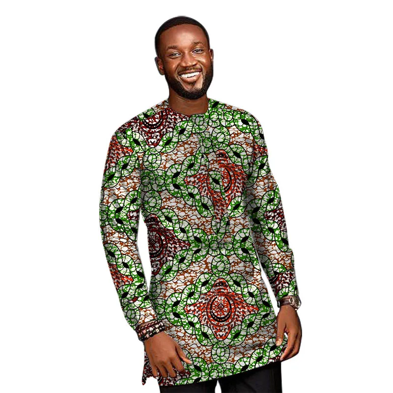 Африканские модные мужские рубашки с принтом Анкары Дашики длинным рукавом