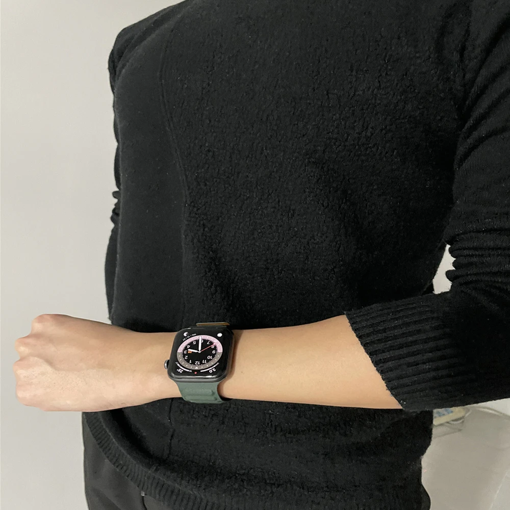 Фото Ремешок кожаный для Apple watch band, магнитный браслет для iWatch Series 1 2 3 5 4 SE 6 7, 45 мм 41 мм 44 мм 40 мм 42 мм 38 мм №5