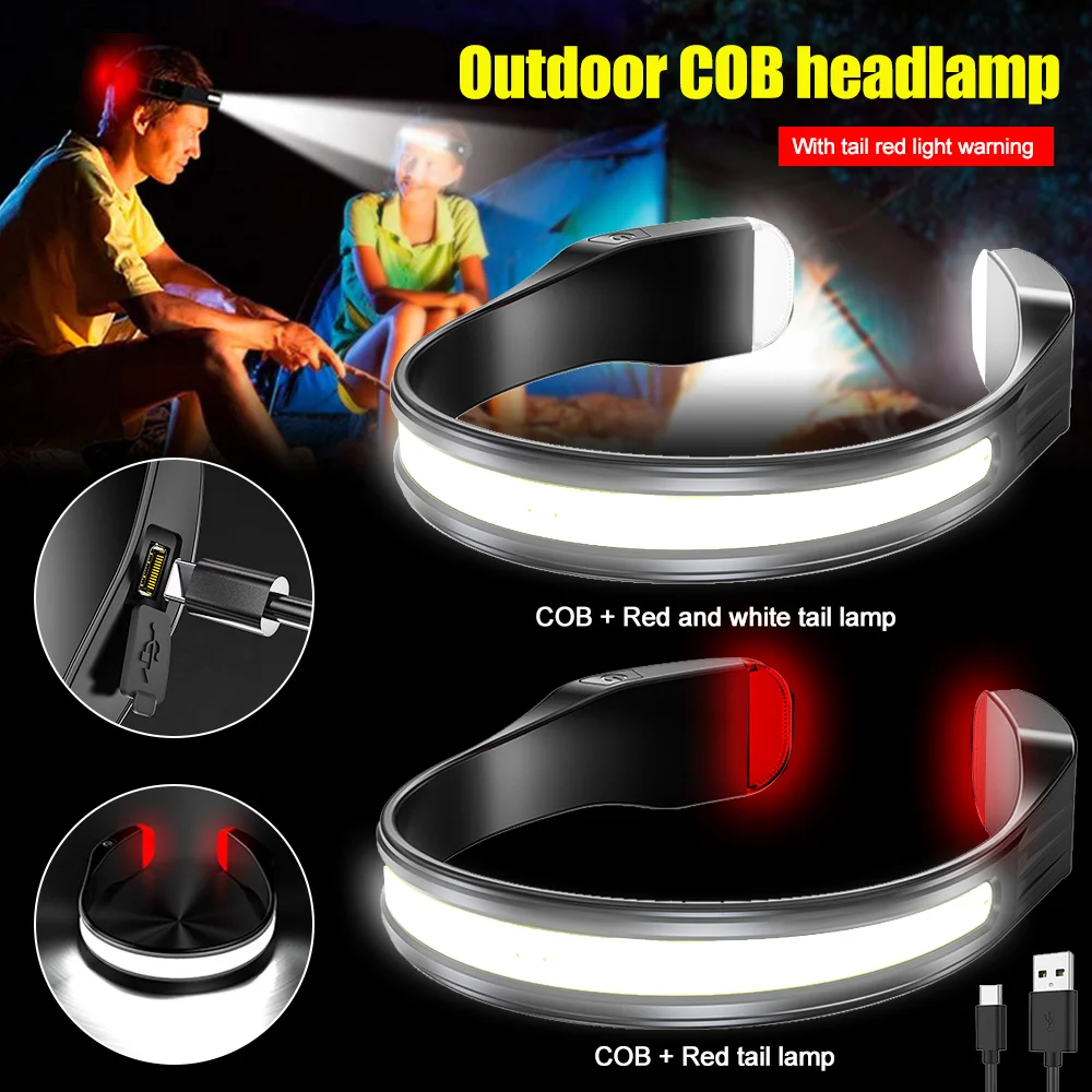 

Mini COB Headlamp Type-c Fast Charging Headlight with Red Taillight Portable 3 Modes Safety Night Running Neck Lamp
