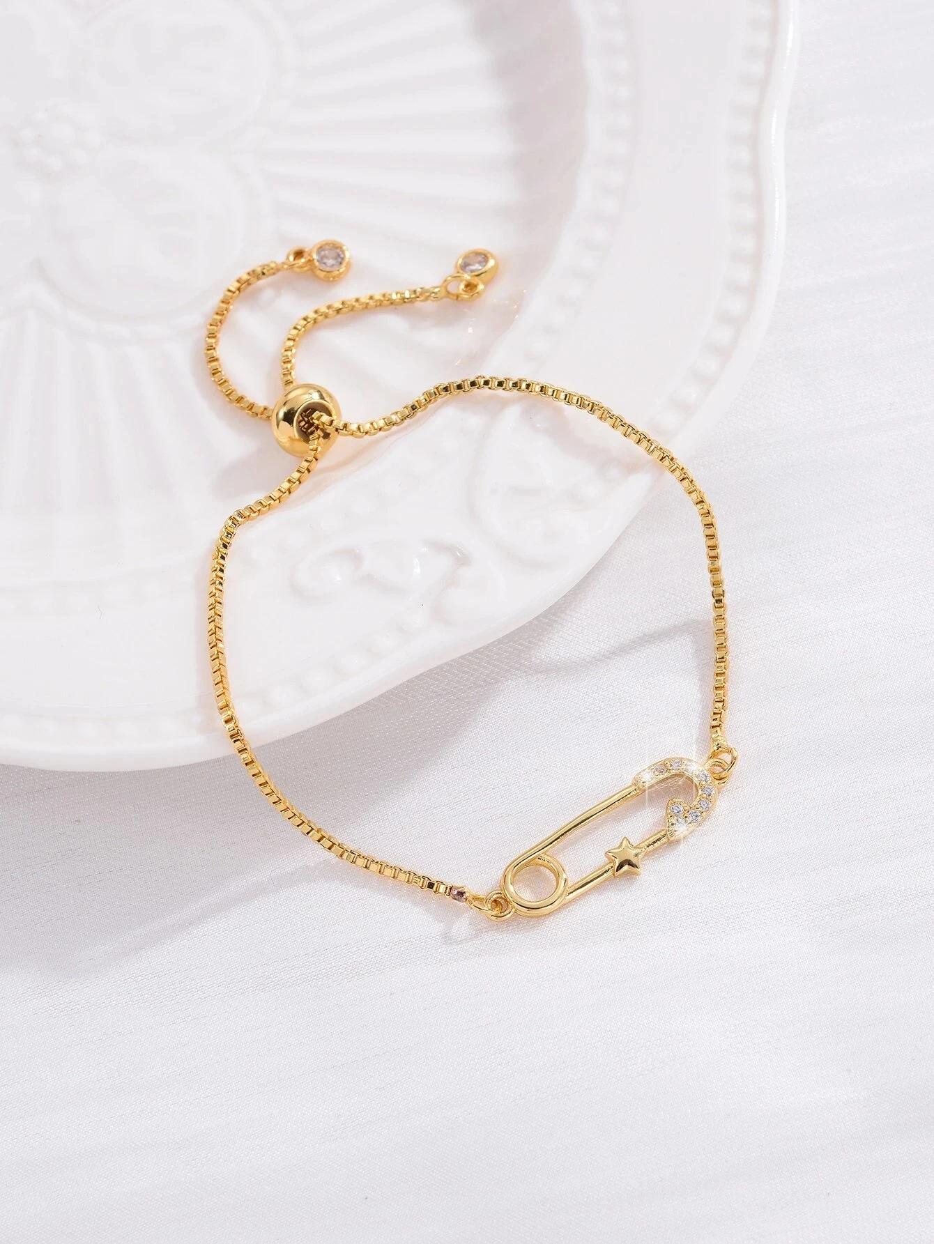 Женская позолоченная латунная булавка с фианитом подвеской в виде звезды