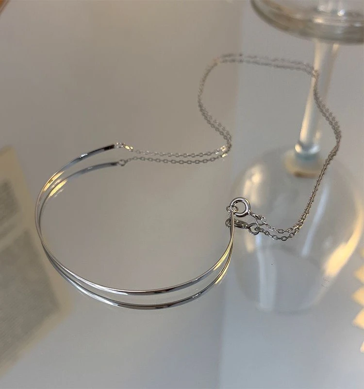 S925 Pure Silver Geometric Double-Layer Cross Bracelet Hand Jewelry Gradually Korean Sle Cold Women's Simple a...