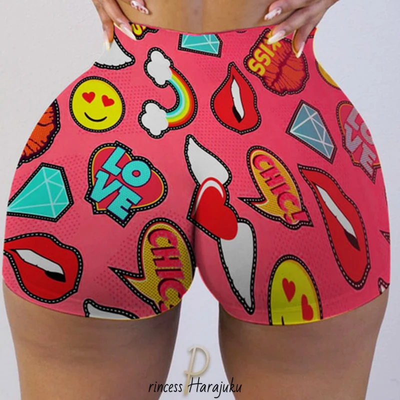 2020 Fashion New Summer Women Breathable Biker Shorts Chic Snickers Print Sexy Beach Cute Sports Fitness Booty Skinny Shorts