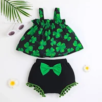 3 6 9 12 18 months newborn baby girls clothes sets green clothing floral printed vest topsbowknot tassels shorts infant outfits