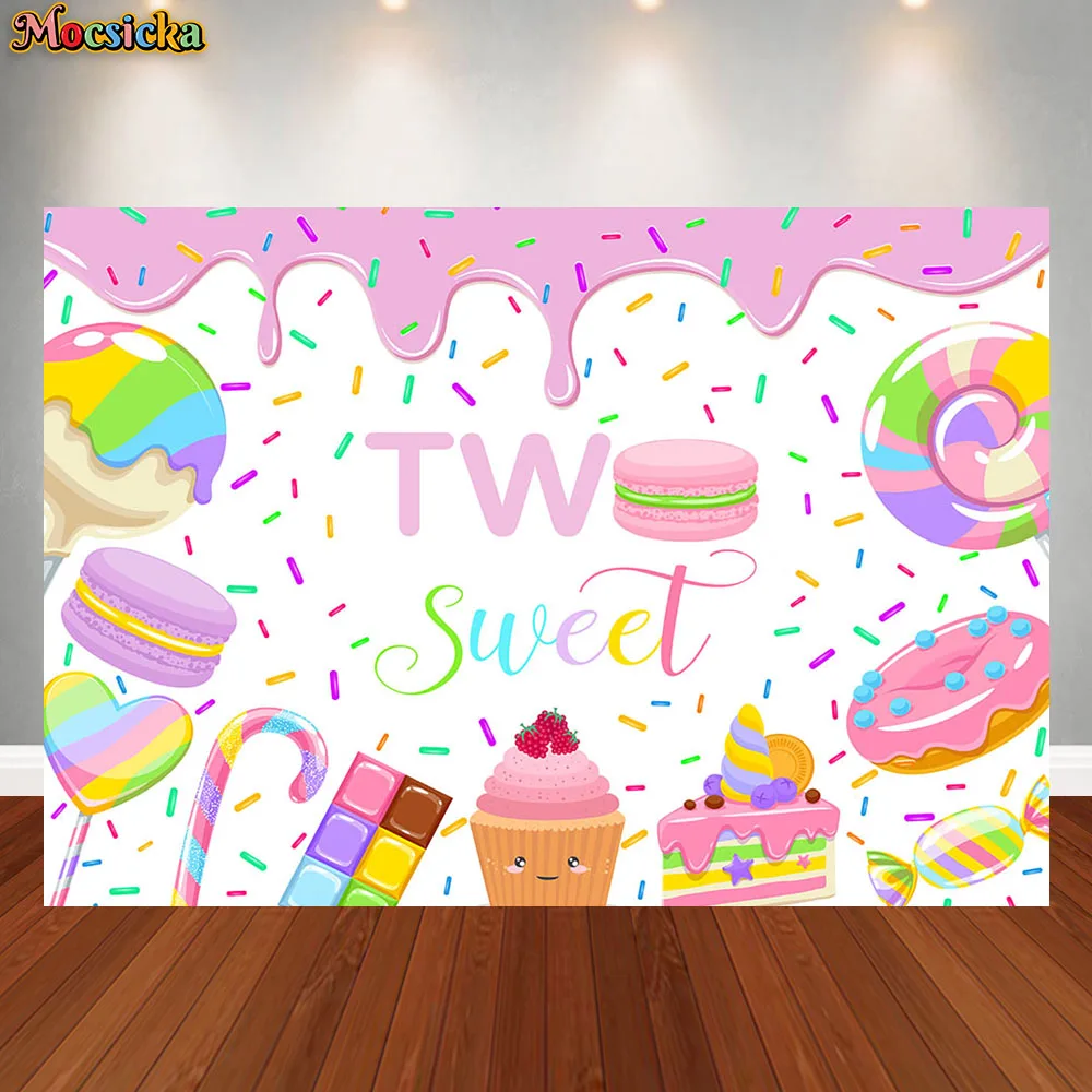 

Two Sweet Donut 2nd Birthday Party Poster Backdrop Pastel Rainbow Sprinkle Photography Background Table Decorations Banner