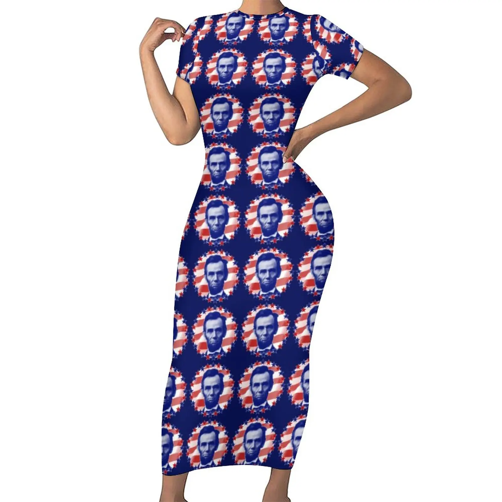 

Stars And Stripes Print Dress Female President Lincoln Street Fashion Bodycon Dress Summer Trendy Maxi Dresses Oversize Clothes