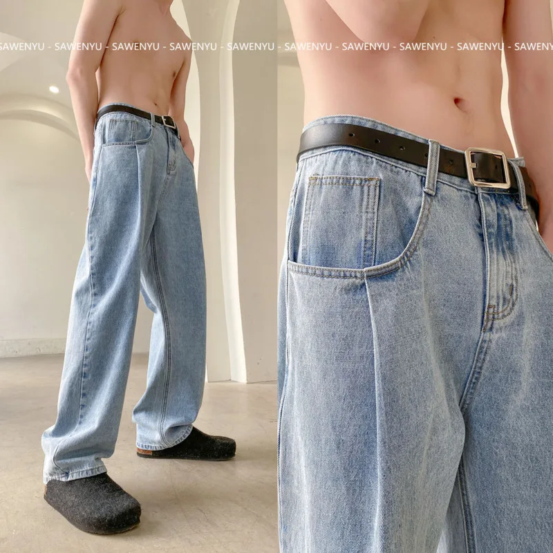 White/Blue/Black Baggy Jeans Men Fashion Casual Straight Jeans Men Streetwear Loose Hip Hop Wide Legs Denim Pants Mens Trousers