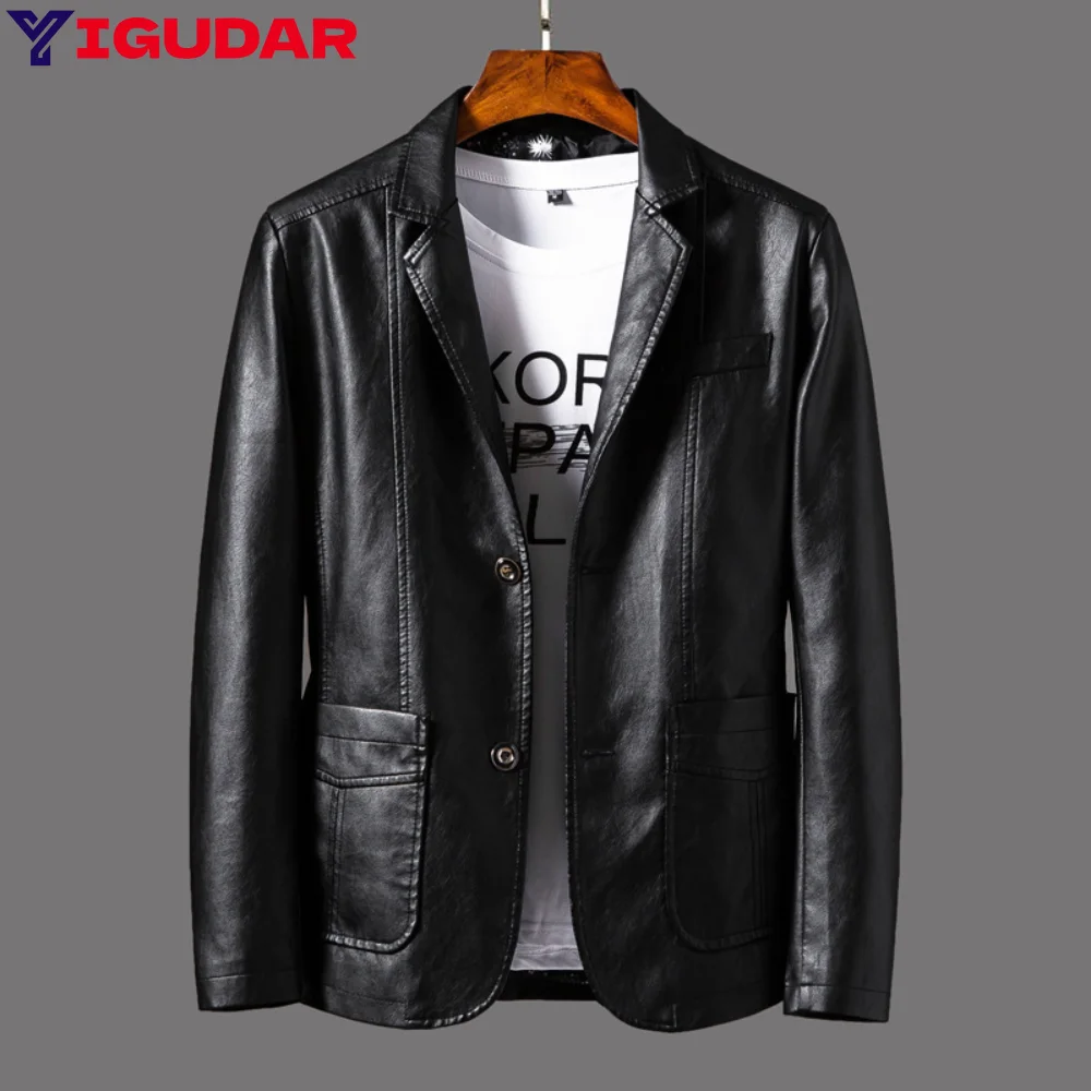 

Spring Autumn Mens Leather Jacket Slim Fit Casual Blazer Coats Men Faux Leather Blasers Masculino ropa hombre y2k men clothing