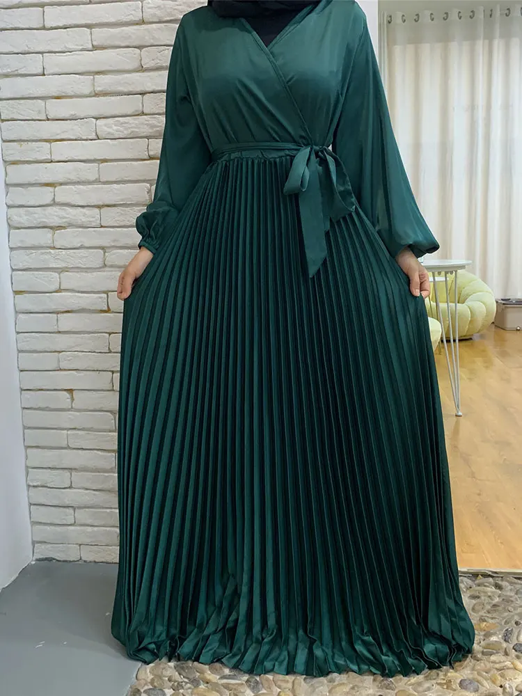 ИД плиссированная атласная Женская юбка с перекрестным вырезом, мусульманский хиджаб, Африканское платье, ислам, искусственное скромное пл...
