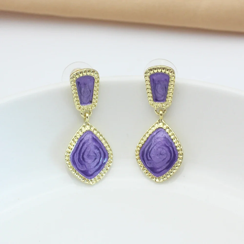 Фиолетовый цвет геометрические серьги-капли с ромбами для женщин милые