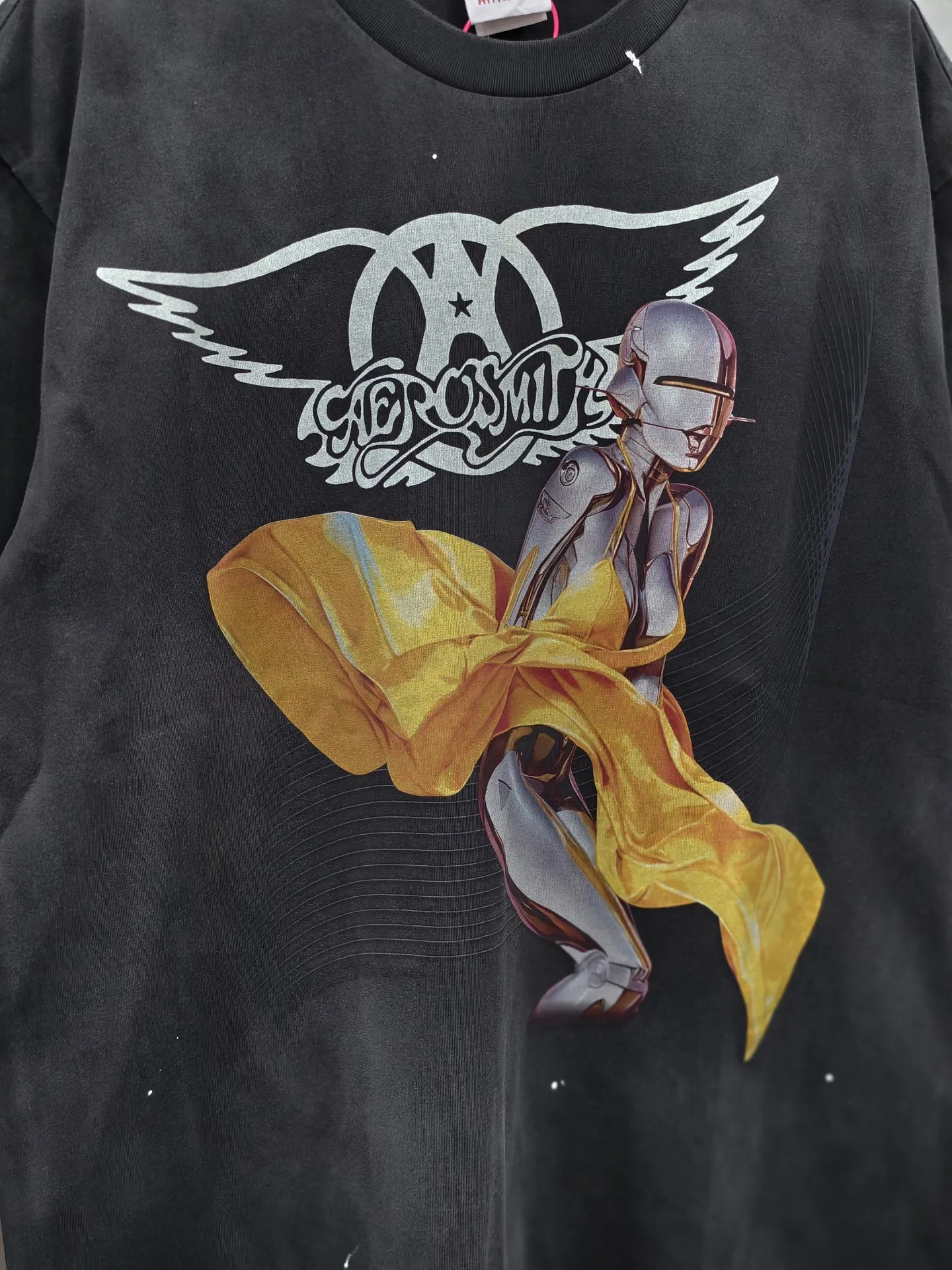 Фото Мужская футболка AEROSMITH 26SS в винтажном стиле от Kanye West, свободного кроя, с коротким рукавом, для уличной моды, с принтом аниме-персонажей и надписями, в стиле хип-хоп №5