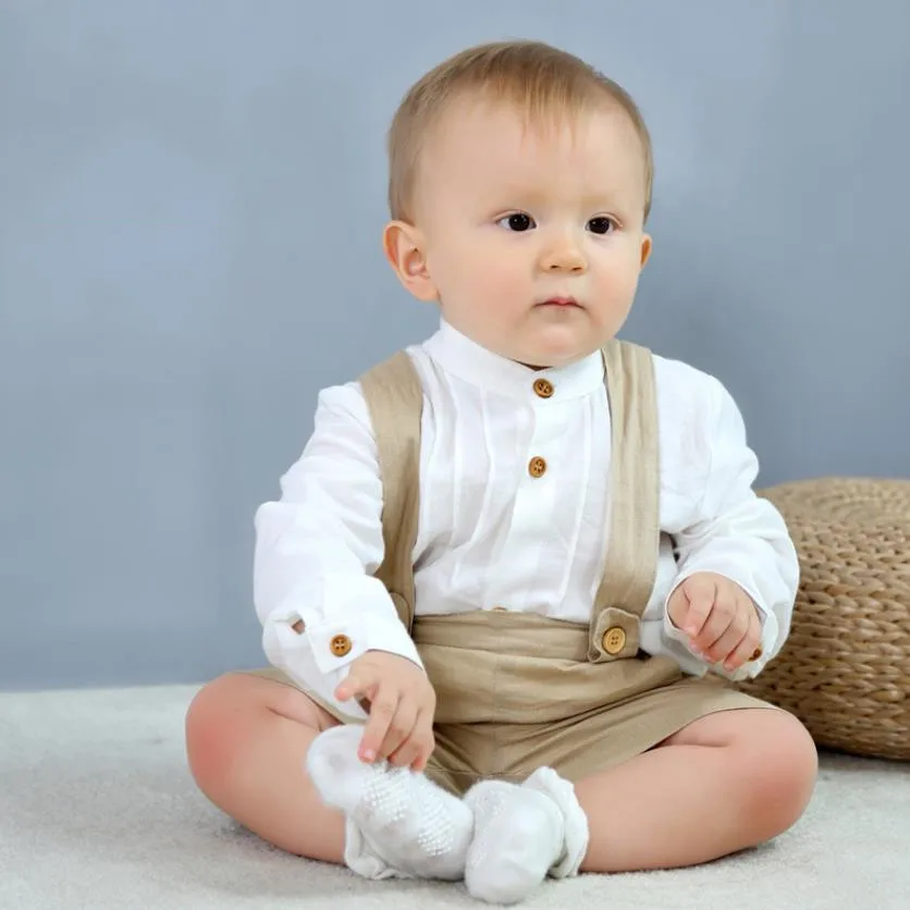 

2 шт., детская белая рубашка с длинным рукавом и комбинезон