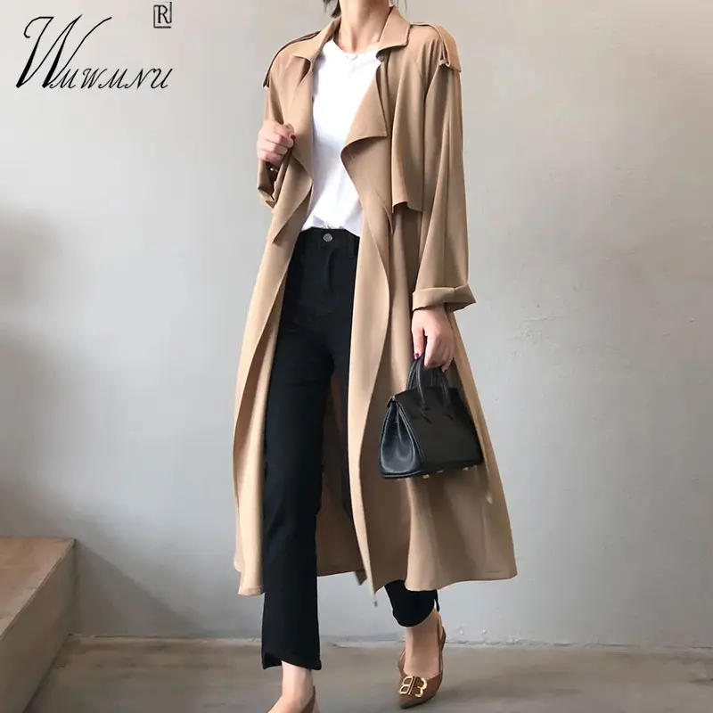 

Тренчкот женский цвета хаки с поясом, модный легкий кардиган в Корейском стиле, свободная ветровка средней длины в британском стиле, на весну