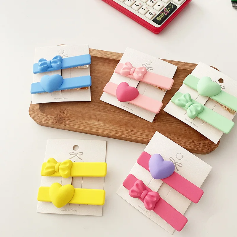 

New Sweet Spring Candy Color Wild Bow Fashion Love Edge Clip Solid Color Girl Hairpin Children's Hair Accessories Barettes Set