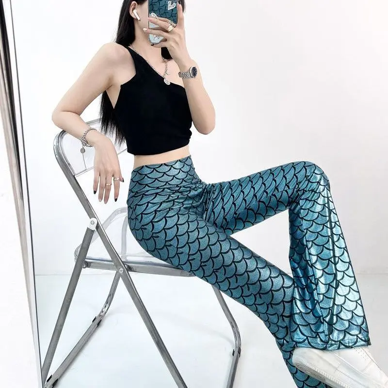 Женские блестящие облегающие брюки-клеш с высокой талией